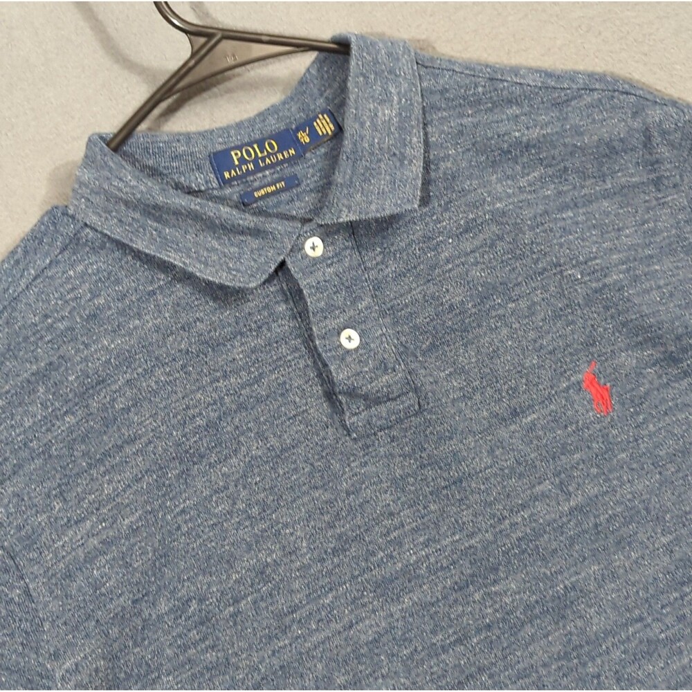 Polo Ralph Lauren Shirt Men's XL Blue Custom Fit Cotton Pique Polo Short Sleeve